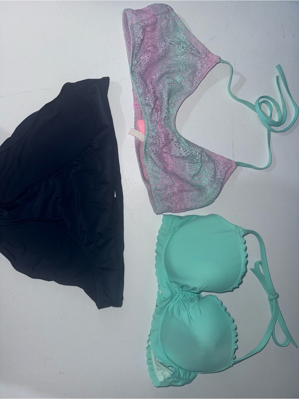 Victoria's Secret Mint and Black Two-Piece Bikini Set with Pastel Accent